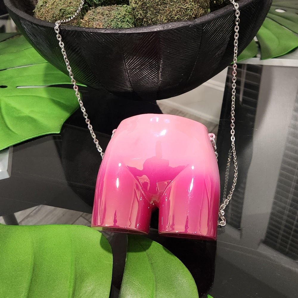 Pink Booty Silver Chain Shoulder Statement Bag Plastic Maximalist Butt